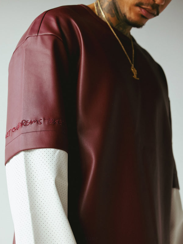 DOUBLE SLEEVE SHIRT | BURGUNDY+WHITE