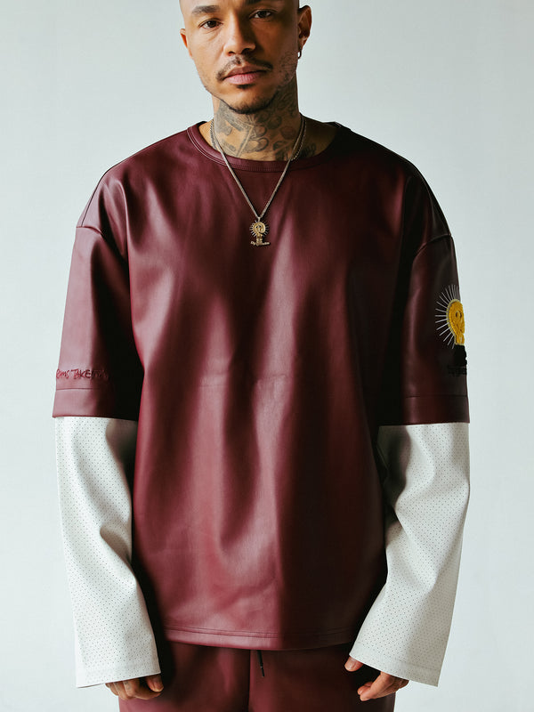 DOUBLE SLEEVE SHIRT | BURGUNDY+WHITE