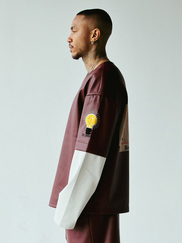 DOUBLE SLEEVE SHIRT | BURGUNDY+WHITE