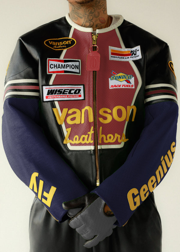 FLY GEENIUS X VANSON | STAR JACKET | BLACK-NAVY-RED